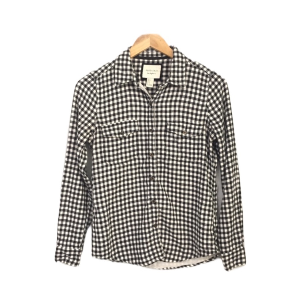 Forever 21 Black & White Check Button Down Flannel